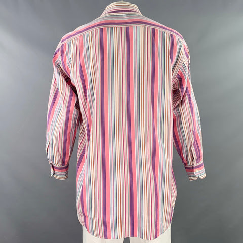 Chemise ETRO taille 42 en coton à rayures multicolores roses, col écarté, manches longues