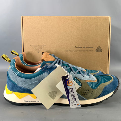 FLOWER MOUNTAIN Size 11.5 Blue Green Color Block Suede & Nylon Sneakers