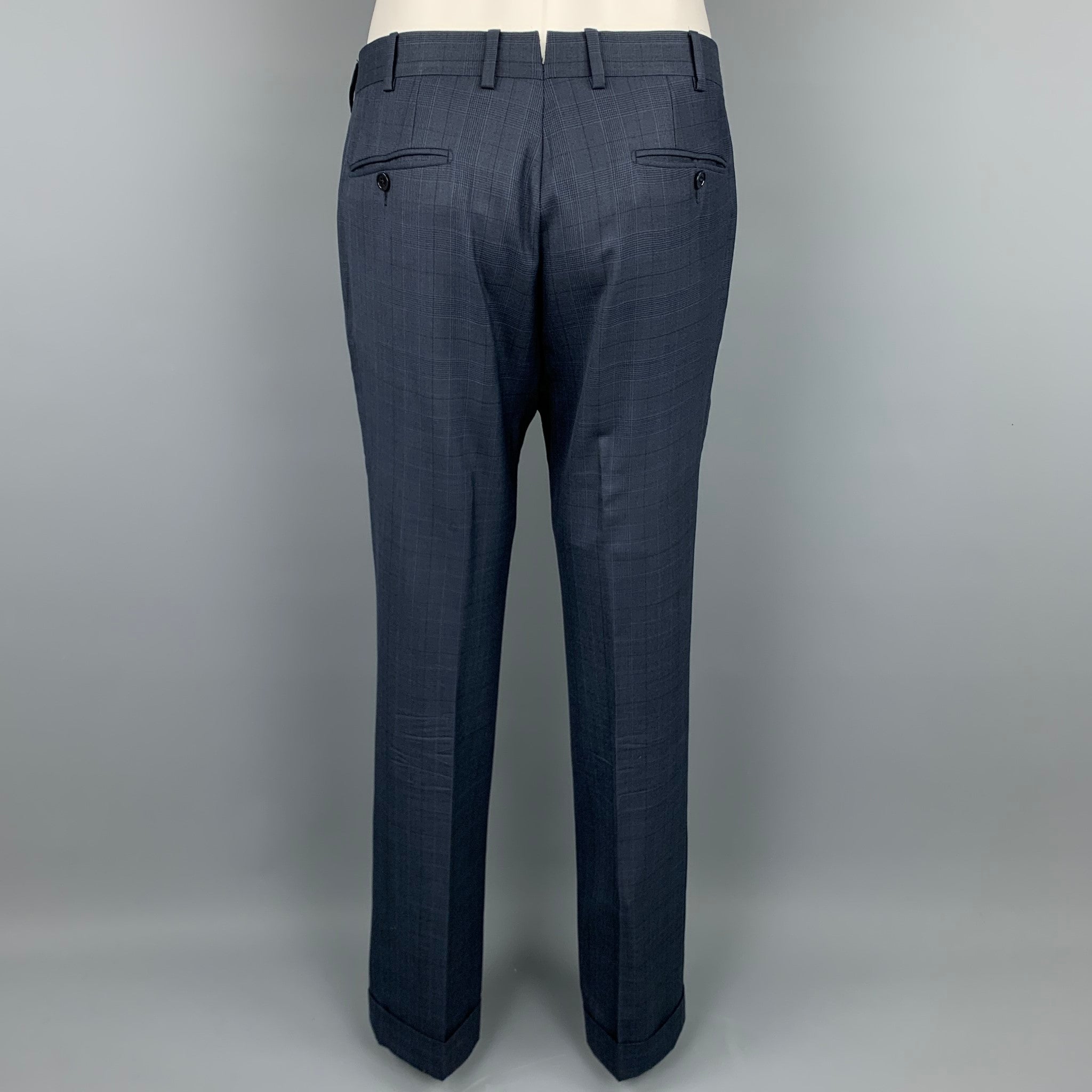 ERMENEGILDO ZEGNA Size 40 Navy Glenplaid Wool / Silk Double