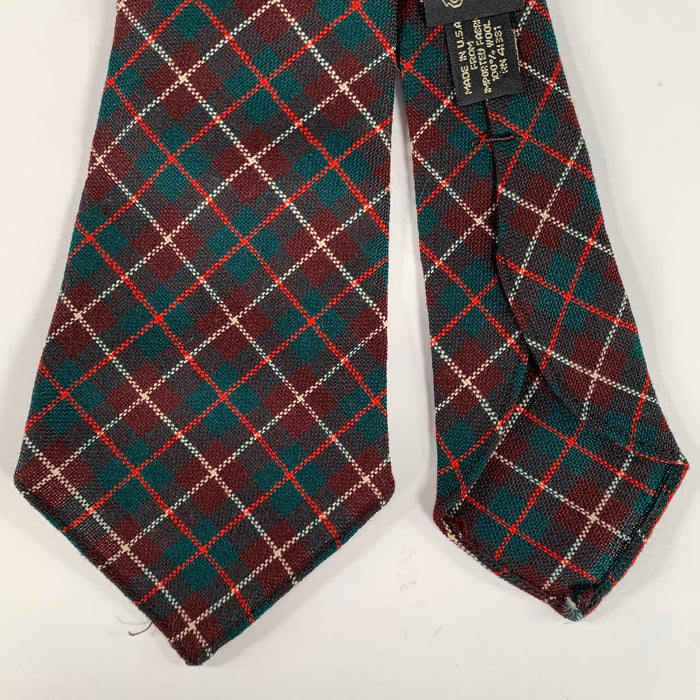 RRL by RALPH LAUREN Burgundy Green & Cream Plaid Wool Tie