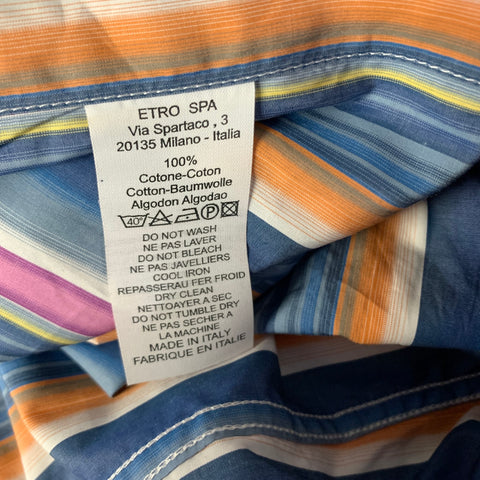 ETRO Size M Blue Orange Stripe Button Up Long Sleeve Shirt
