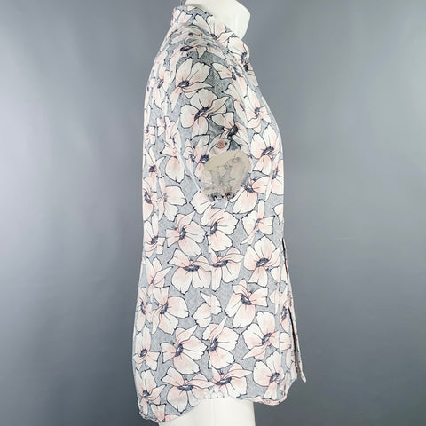 TED BAKER Size S White Navy Pink Floral Short Sleeve Shirt