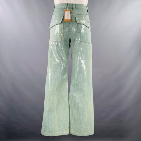 PRIVATE POLICY Size S Blue Clear Sequined Denim Wide Leg Dress Pants