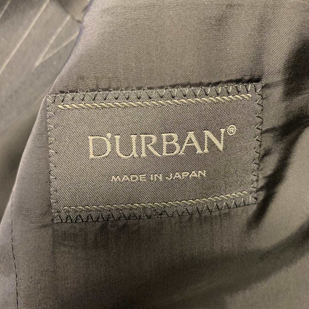 D'URBAN Chest Size 40 Black Silver Pinstripe Wool Notch Lapel Suit