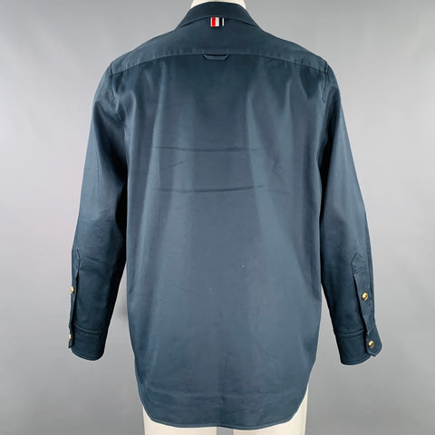 THOM BROWNE Size M Navy Twill Shirt Jacket