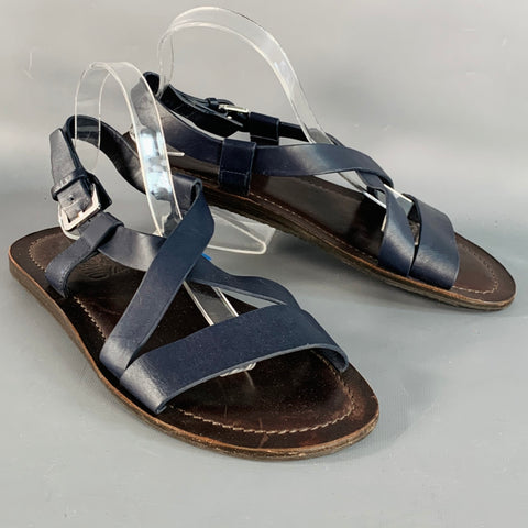 SALVATORE FERRAGAMO Size 8 Navy Brown Leather Strappy Sandals
