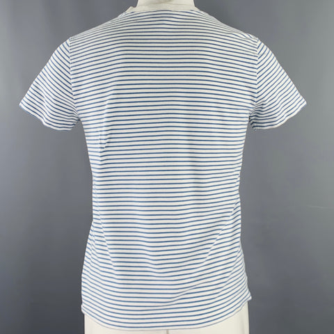 A.P.C. Size M White Blue Stripe Cotton Short Sleeve T-shirt