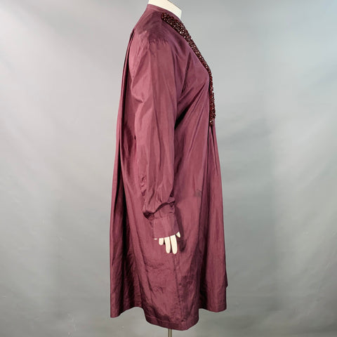 DRIES VAN NOTEN Size 10 Purple Silk Beaded A-Line Tunic Dress