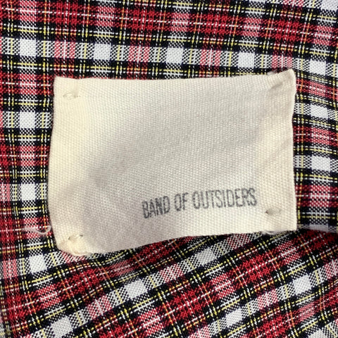 Chemise à manches longues BAND OF OUTSIDERS taille L, rouge et blanche à carreaux, en coton, avec col boutonné et une poche.