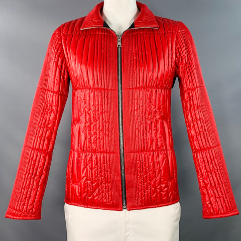 PRADA Size 42 Red Quilted Nylon Zip Up Jacket