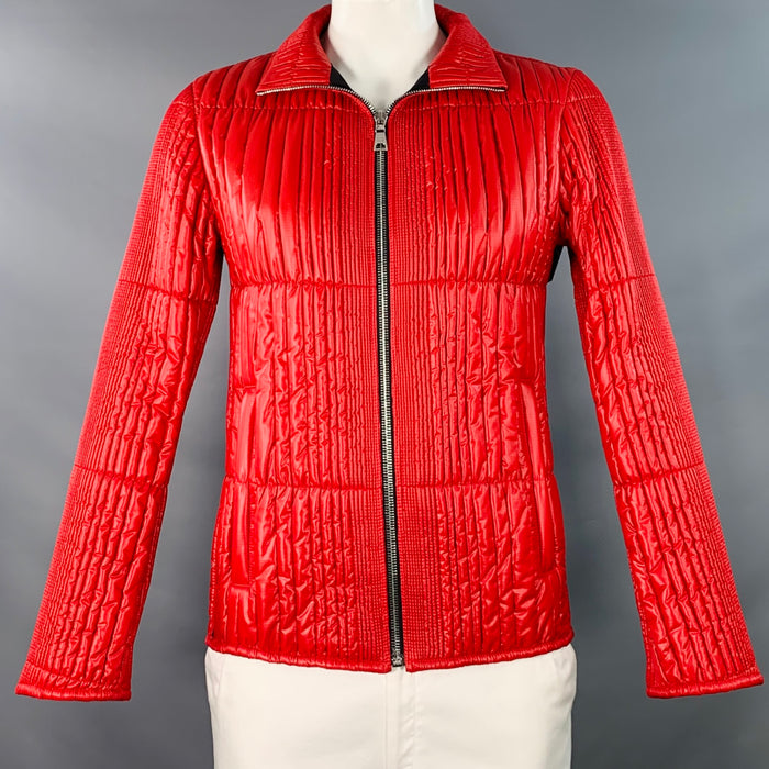 PRADA Size 42 Red Quilted Nylon Zip Up Jacket