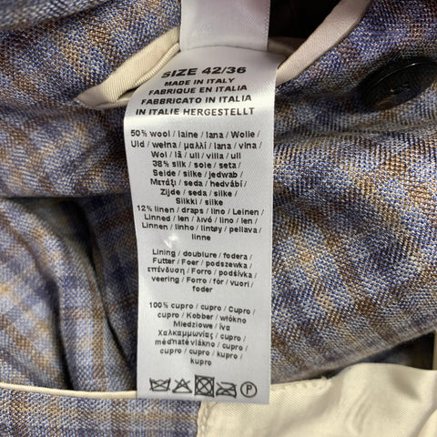 PAUL SMITH Size 42 Grey Brown Navy Plaid Wool Linen Sport Coat