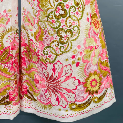 ZIMMERMANN Size S Pink Olive Linen Embroidered High Waisted Dress Pants