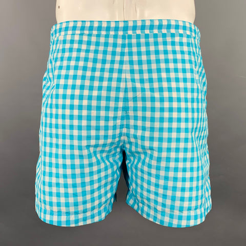 PARKE & RONEN Maillot de bain en mélange de polyester à carreaux vichy turquoise et blanc, taille 36