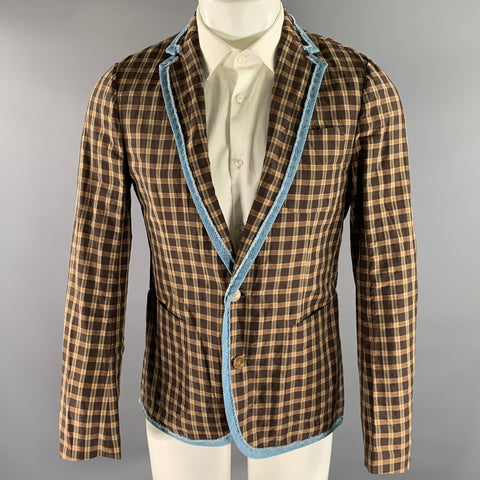 KOLOR Size 38 Brown Camel Plaid Ramie Nylon Notch Lapel Sport Coat