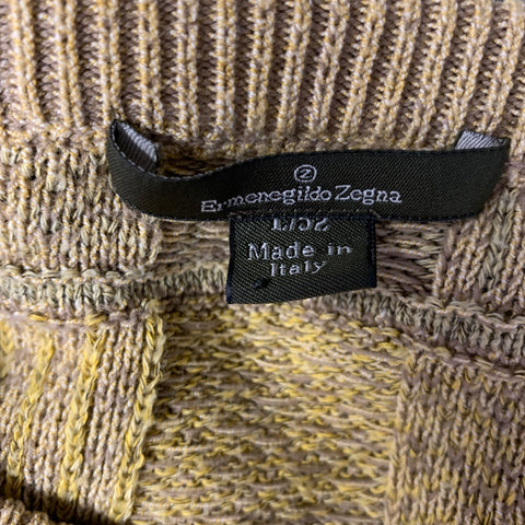 ERMENEGILDO ZEGNA Size L Yellow Brown Textured Cotton acrylic polyamide Sweater