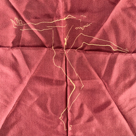 DRIES VAN NOTEN Burgundy Beige Dancing Man Silk Pocket Square