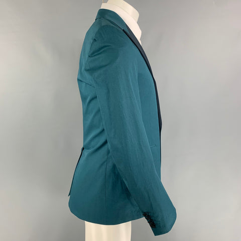 LANVIN Size 36 Teal Black Tweed Cotton Peak Lapel Sport Coat