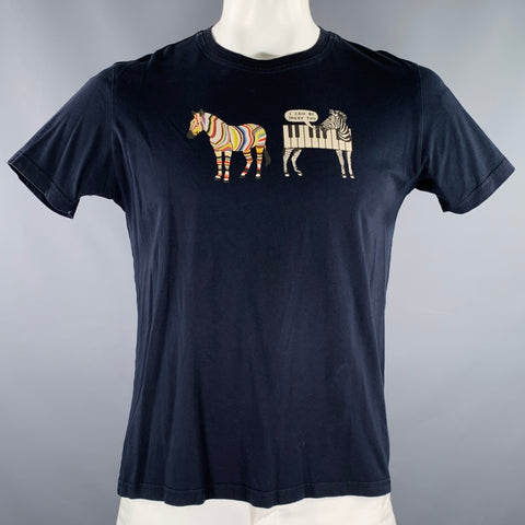 PAUL SMITH Size L Black Multi Color Zebra Cotton Short Sleeve T-shirt