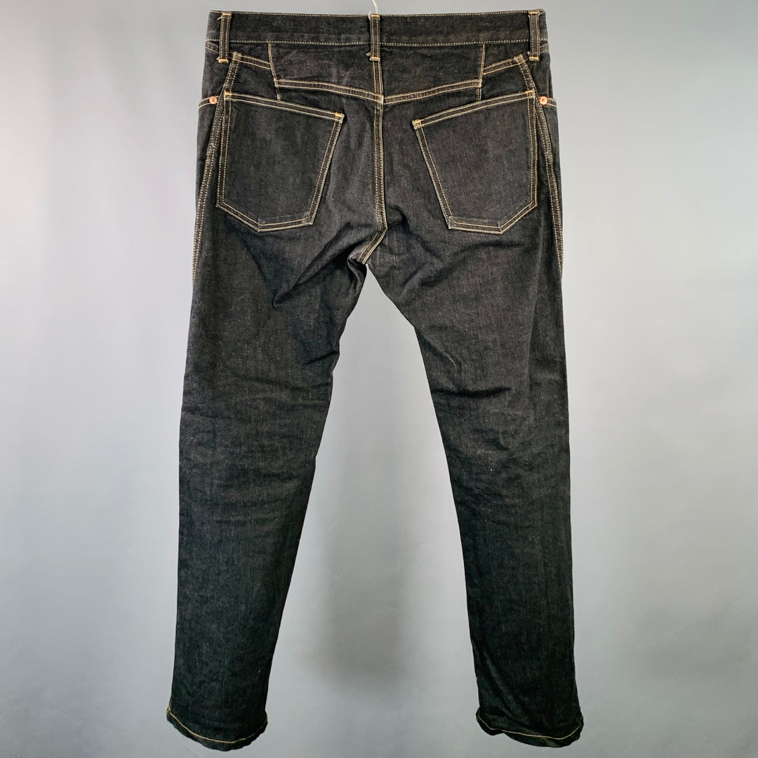 JUNYA WATANABE Size M Indigo Yellow Twill Cotton Blend Contrast Stitch Straight Jeans