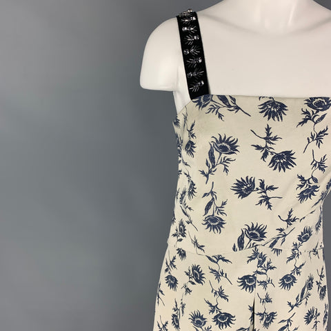 TORY BURCH Size 8 Grey Blue Linen Polyester Floral A-Line Mid-Calf Dress