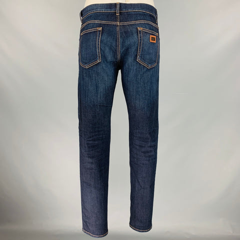 DOLCE & GABBANA Size 36 Indigo Contrast Stitch Cotton Blend Low Rise Jeans