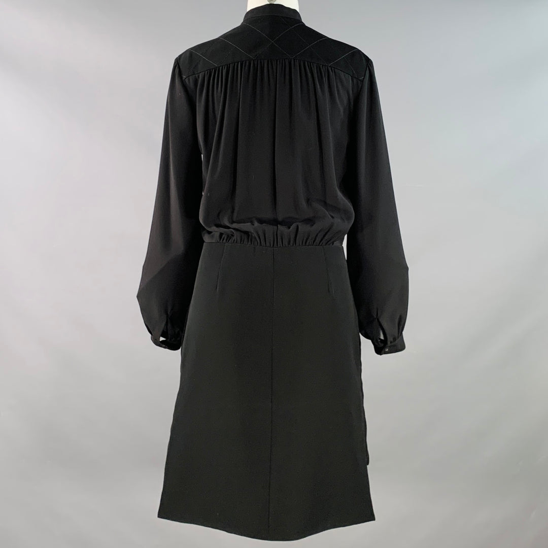 KENZO Size 4 Black Polyester Long Sleeve Knee Length V-Neck Shirt Dress