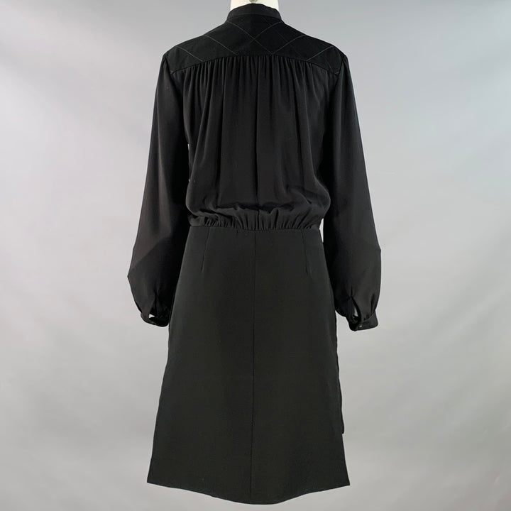 KENZO Size 4 Black Polyester Long Sleeve Knee Length V-Neck Shirt Dress