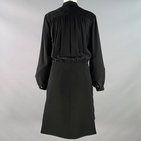 KENZO Size 4 Black Polyester Long Sleeve Knee Length V-Neck Shirt Dress