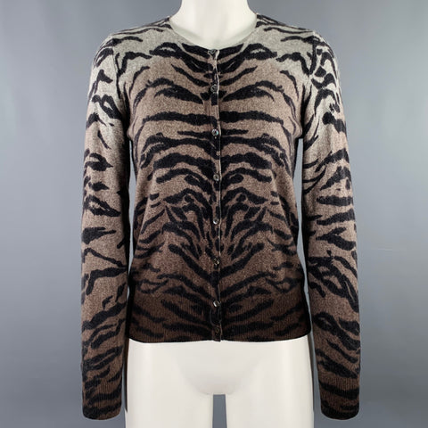 QUO-TA-TION Size M Grey Brown Cashmere Ombre Animal Print Cardigan