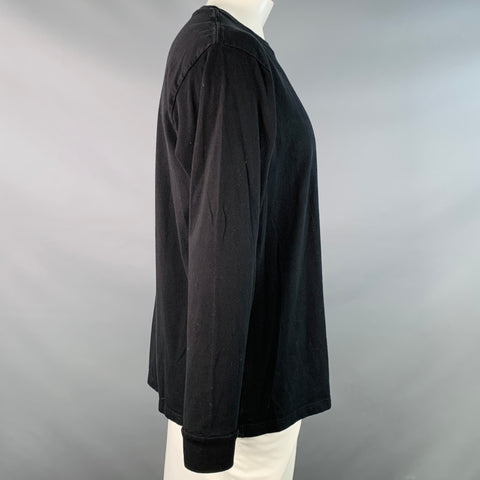 YOHJI YAMAMOTO Size XXL Black Grey Logo Cotton Crew Neck Pullover