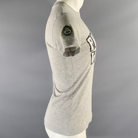 DOLCE & GABBANA Size S Grey White Embroidered Cotton Ribbed Collar Short Sleeve Shirt