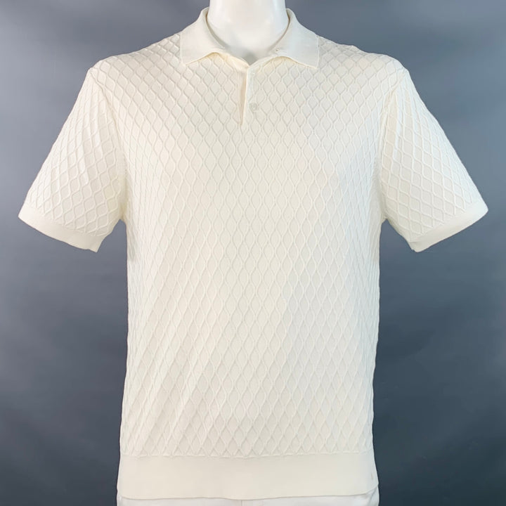 MR TURK Size XL White Cable Knit Cotton Blend Half Placket Polo