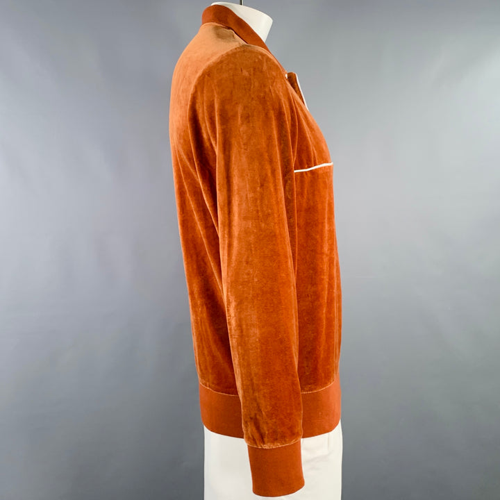 TODD SNYDER Size L Orange Rust Velvet Cotton Blend Half Placket Polo