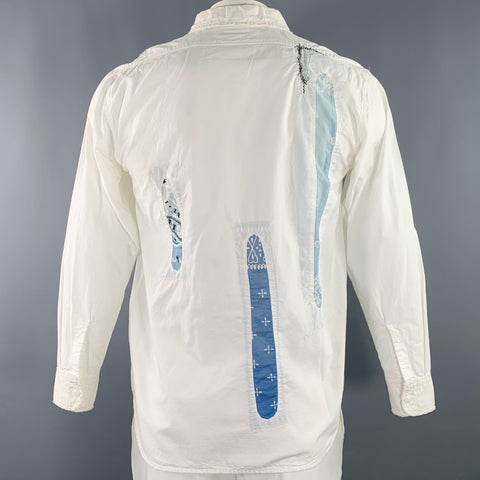 KAPITAL KOUNTRY SS21 Size L White Blue Patchwork Cotton Embroidered Long Sleeve Shirt