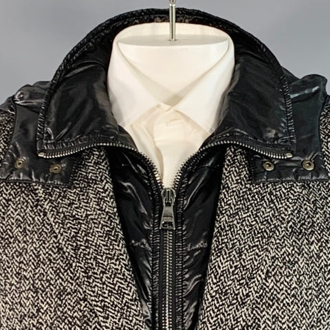DOLCE & GABBANA Size 42 Black Grey Herringbone Acrylic Blend Hooded Sport Coat