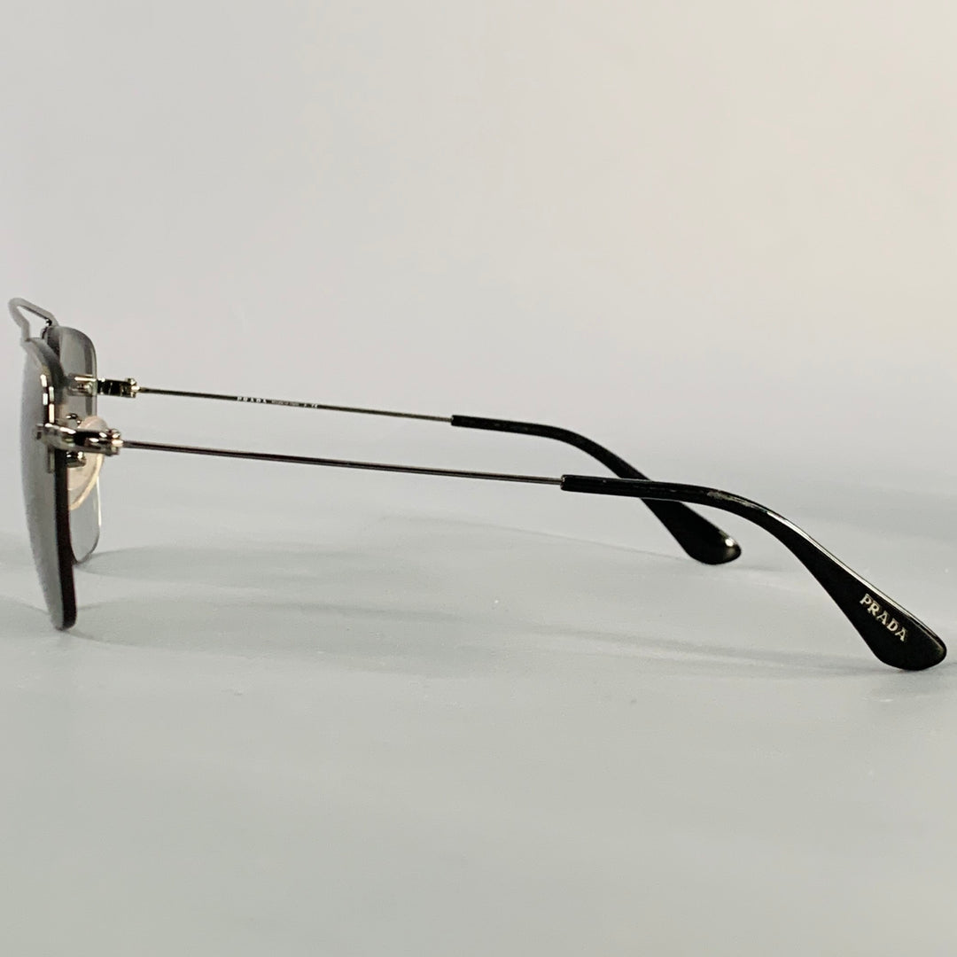 PRADA Silver Metal Square Semi Rimless Sunglasses
