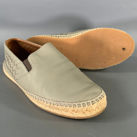 BOTTEGA VENETA Size 9 Grey Leather Woven Espadrille Flats