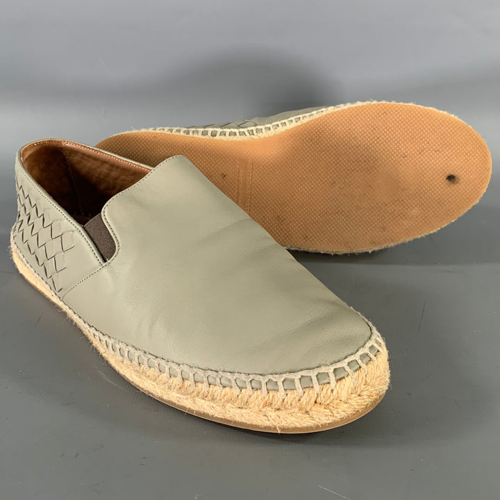 BOTTEGA VENETA Size 9 Grey Leather Woven Espadrille Flats