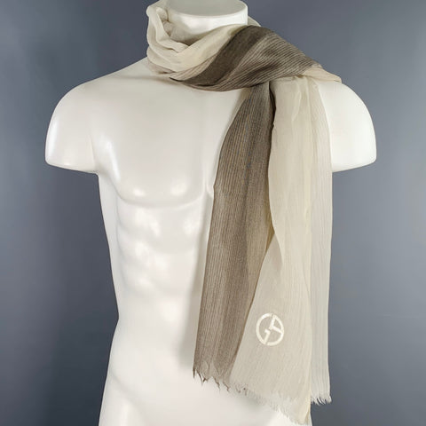 GIORGIO ARMANI Beige Taupe Ombre Wool Blend Scarf
