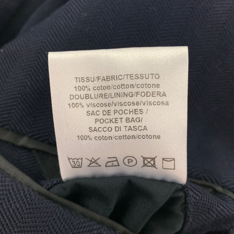 LANVIN Size 42 Navy Herringbone Cotton Notch Lapel Sport Coat
