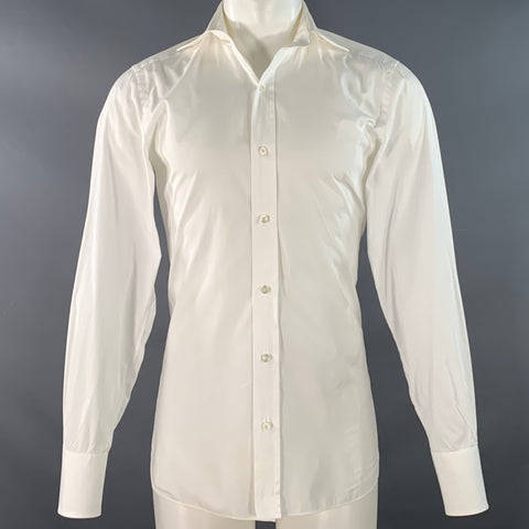 TOM FORD Size S White Cotton Curved Cutaway Long Sleeve Shirt