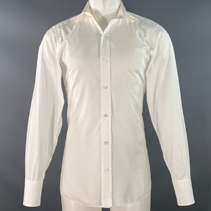 TOM FORD Size S White Cotton Curved Cutaway Long Sleeve Shirt