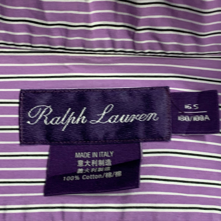 RALPH LAUREN Size L Purple Black White Stripe Cotton Long Sleeve Shirt