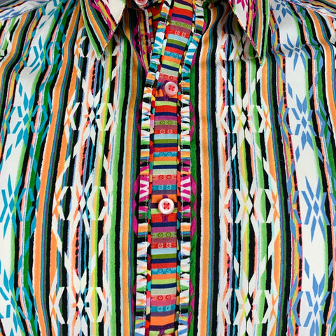 ROBERT GRAHAM Talla L Camisa de manga corta de algodón con estampado de rayas multicolor