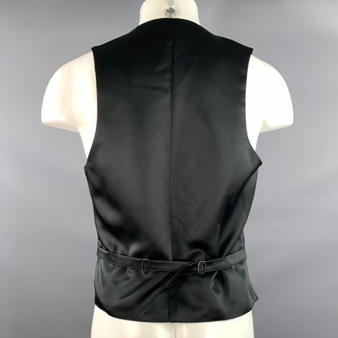 NEIMAN MARCUS Size M Black Jacquard Silk Buttoned Vest