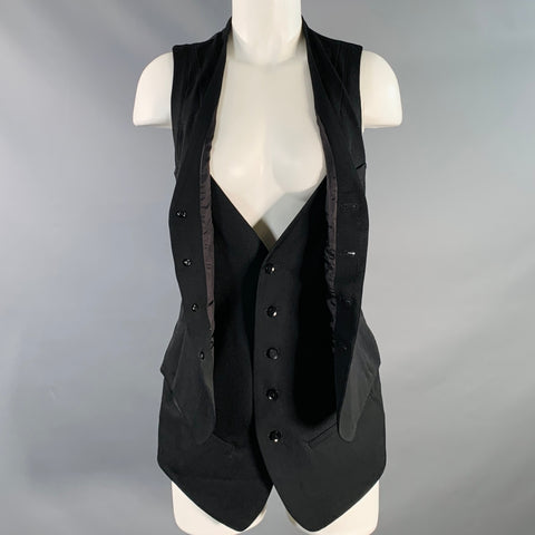 YOHJI YAMAMOTO Size S Black Wool Twill Sleeveless Double Layered Vest