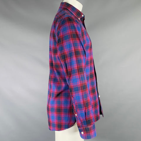 BONOBOS Size M Blue Red Plaid Cotton One Pocket Long Sleeve Shirt