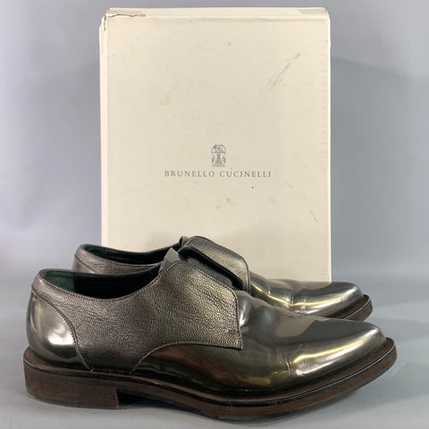 BRUNELLO CUCINELLI Size 10 Silver Leather Beaded Slip On Flats