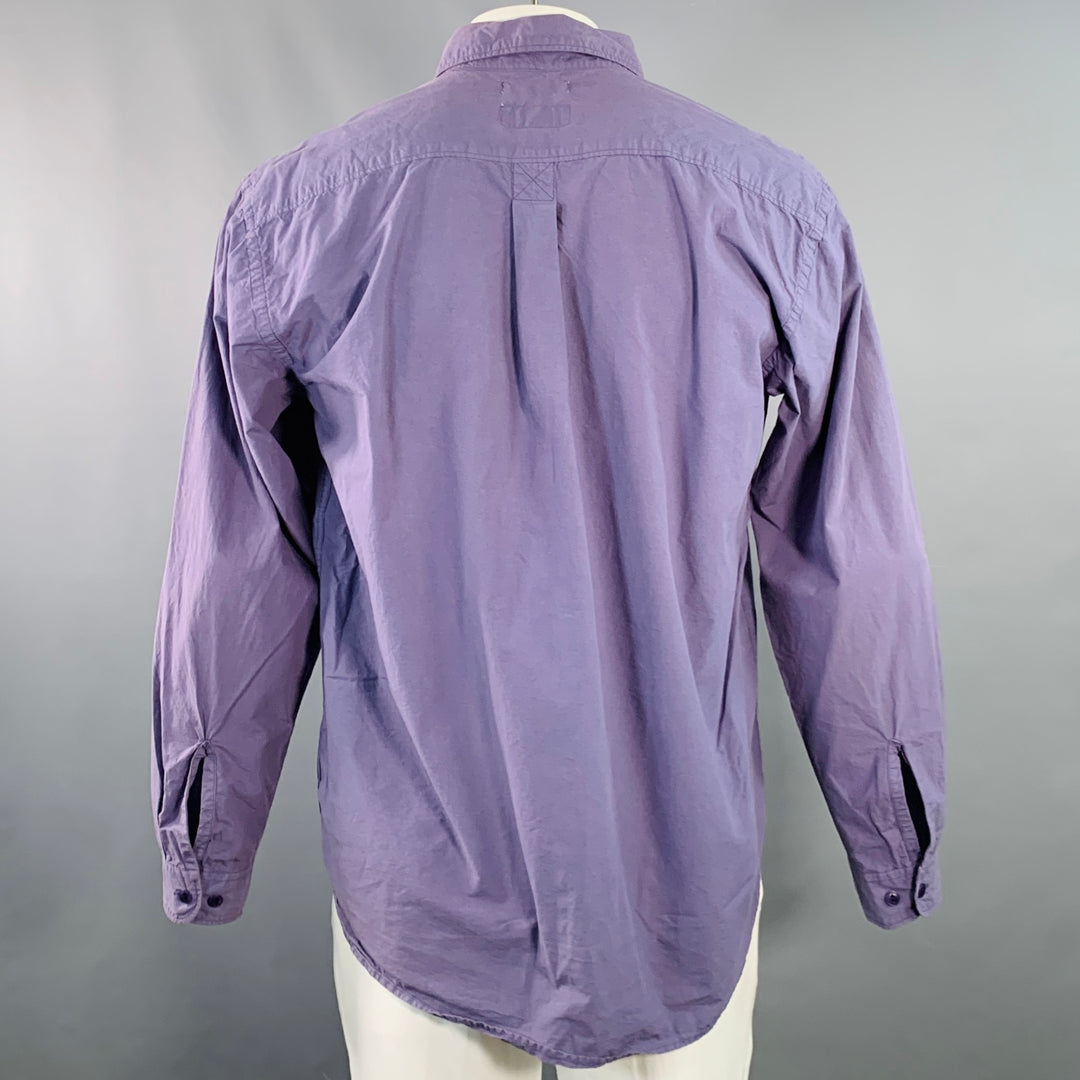 MERZ B. SCHWANEN Size XL Purple Cotton One Pocket Long Sleeve Shirt